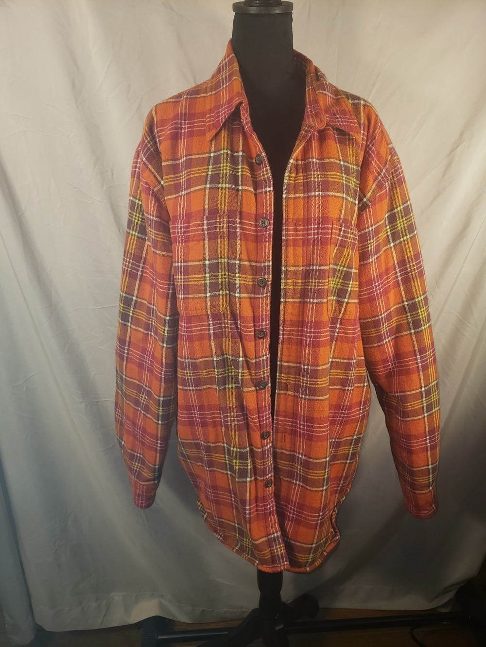 Vintage Covington Orange Plaid Fleece Lined  Button-Up Shirt Jacket-XLT